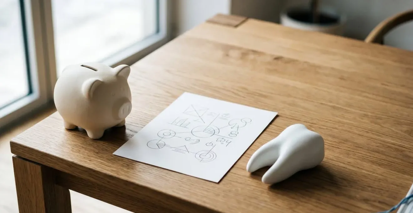 Scène conceptuelle illustrant la décision financière concernant une surcomplémentaire santé dentaire