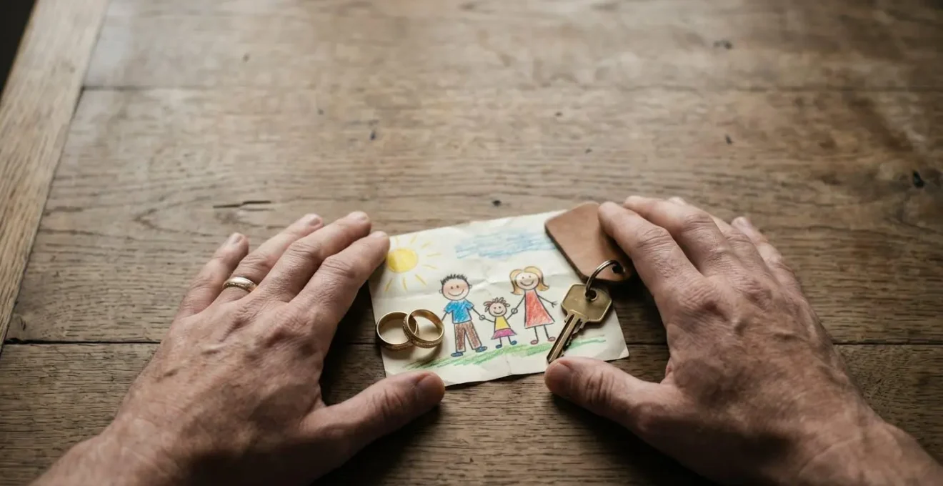 Scène symbolique représentant la protection financière d'une famille