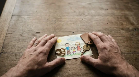Scène symbolique représentant la protection financière d'une famille