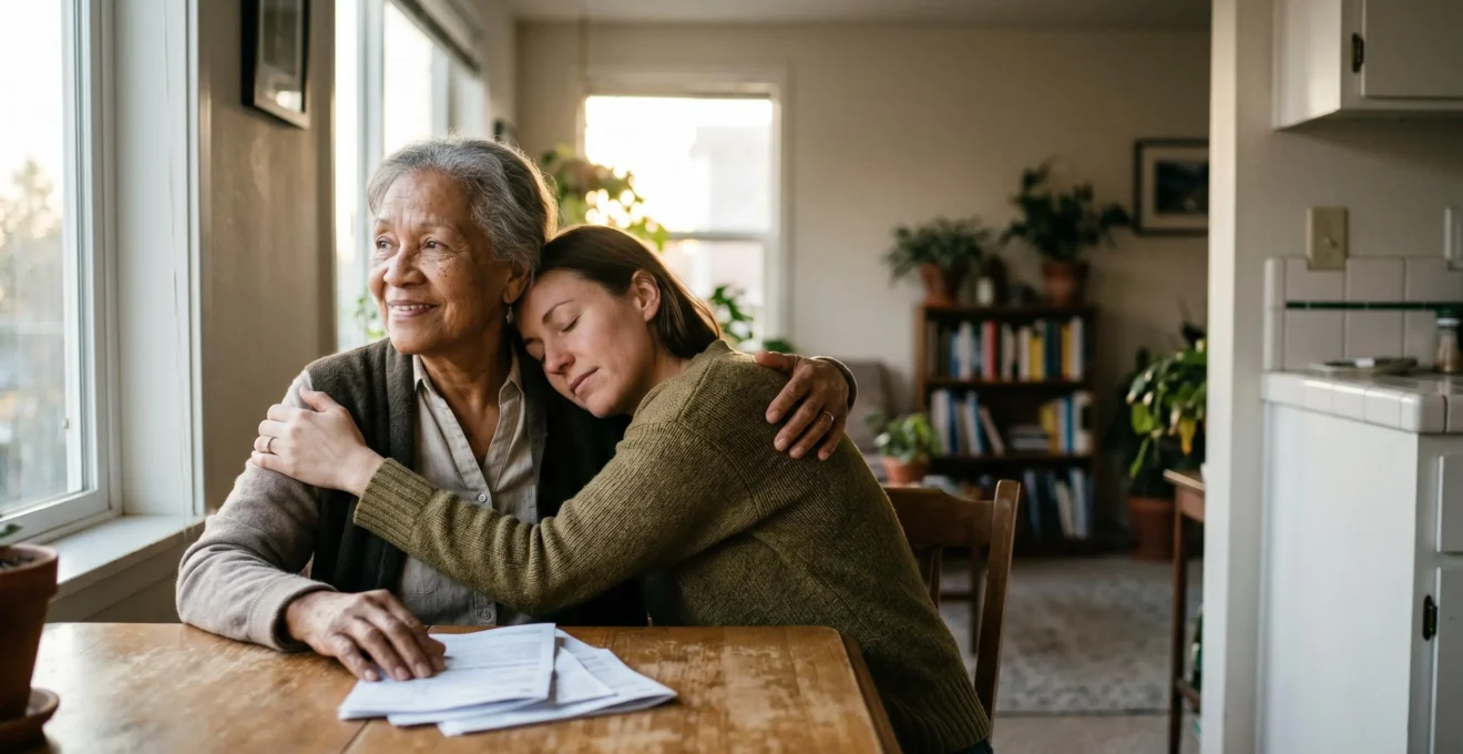 Famille soulagée consultant des documents de santé et réalisant des économies importantes