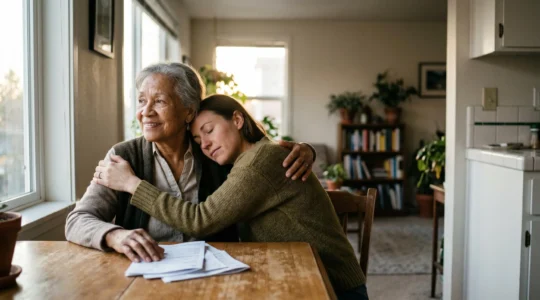 Famille soulagée consultant des documents de santé et réalisant des économies importantes